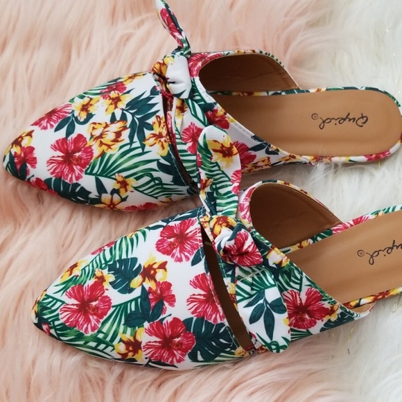Tropical Floral Print Bow Mules - Picture 3 of 6
